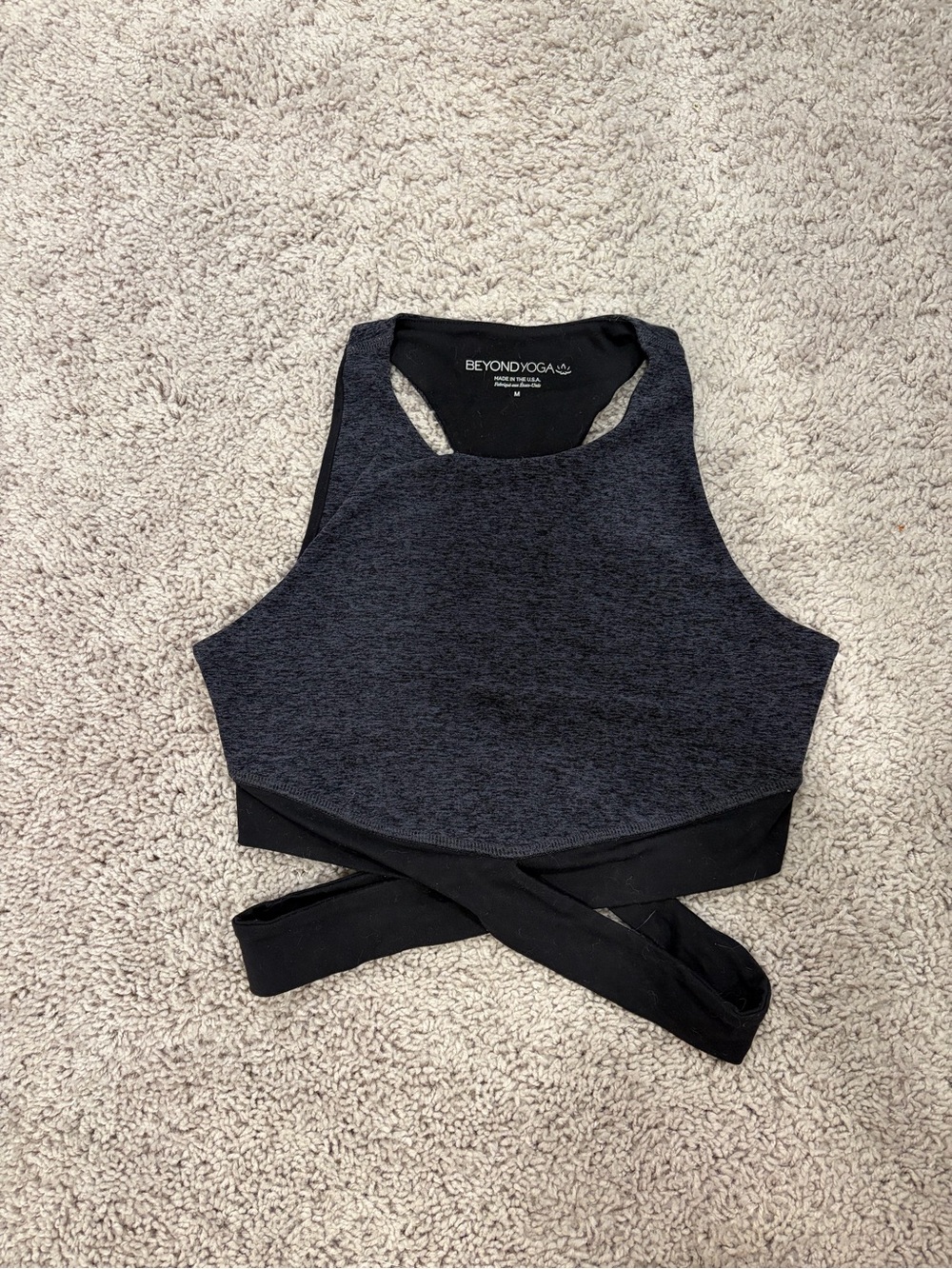 Beyond Yoga Heathered Charcoal High Neck Wrap Crop Top